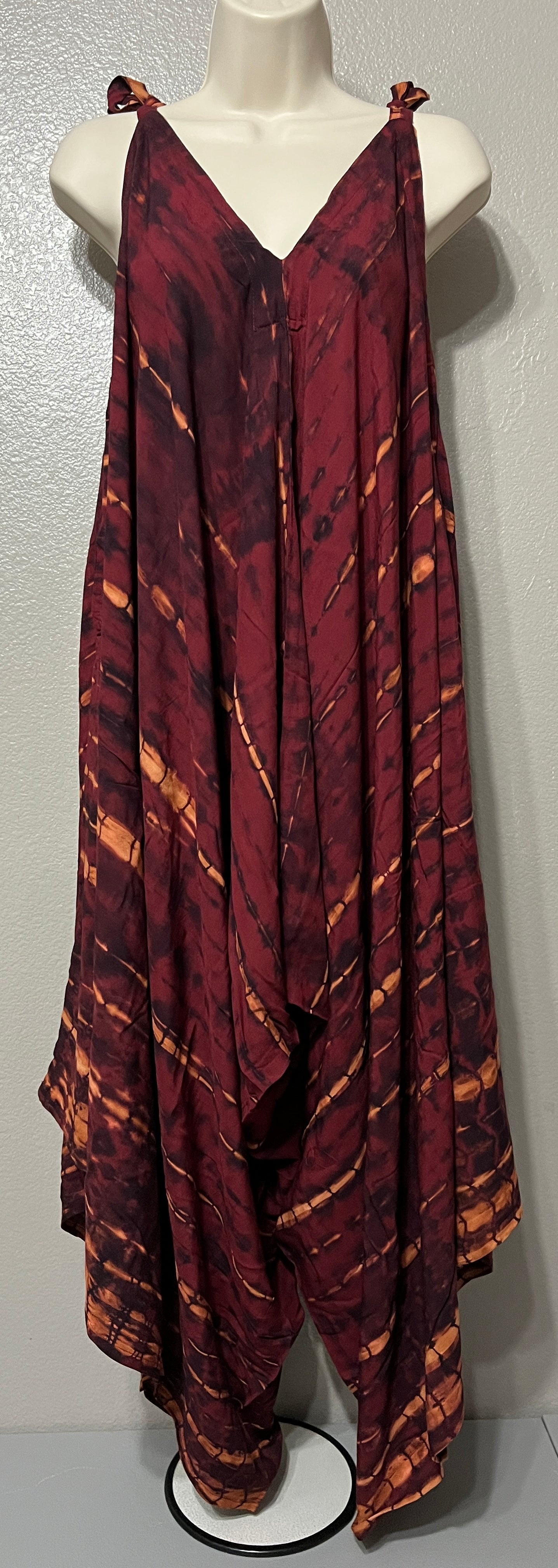 Women’s Maroon and Tan Tie-Dye Romper