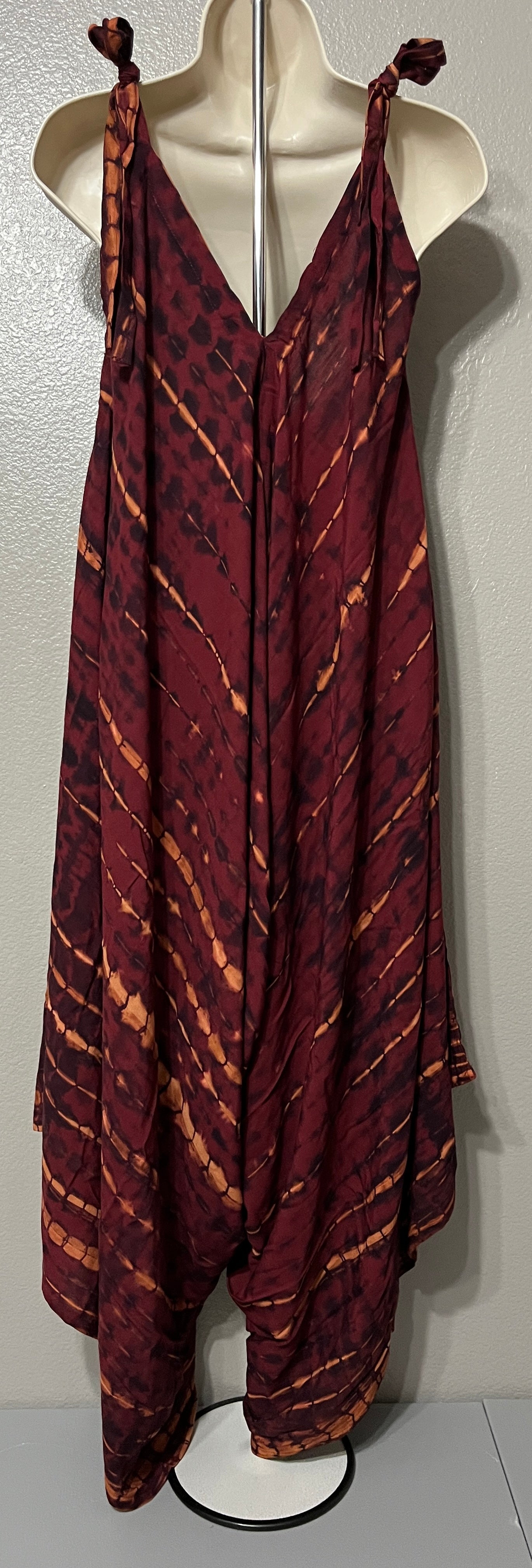 Women’s Maroon and Tan Tie-Dye Romper