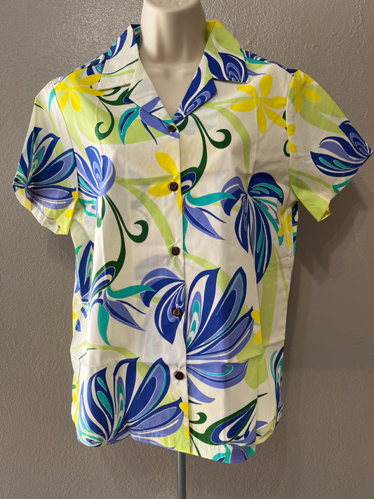 Women’s Blue Monstera Aloha Shirt