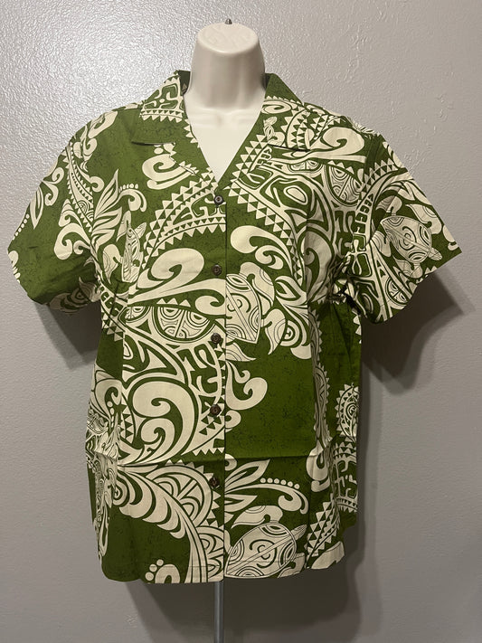 Women’s Green Tribal Aloha Shirt